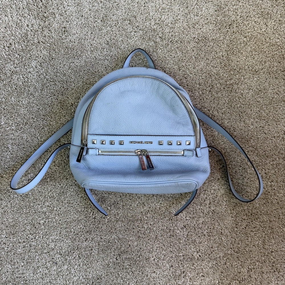 Michael Kors Backpack Womens Small Light Blue Leather Studded Zip Adjustable